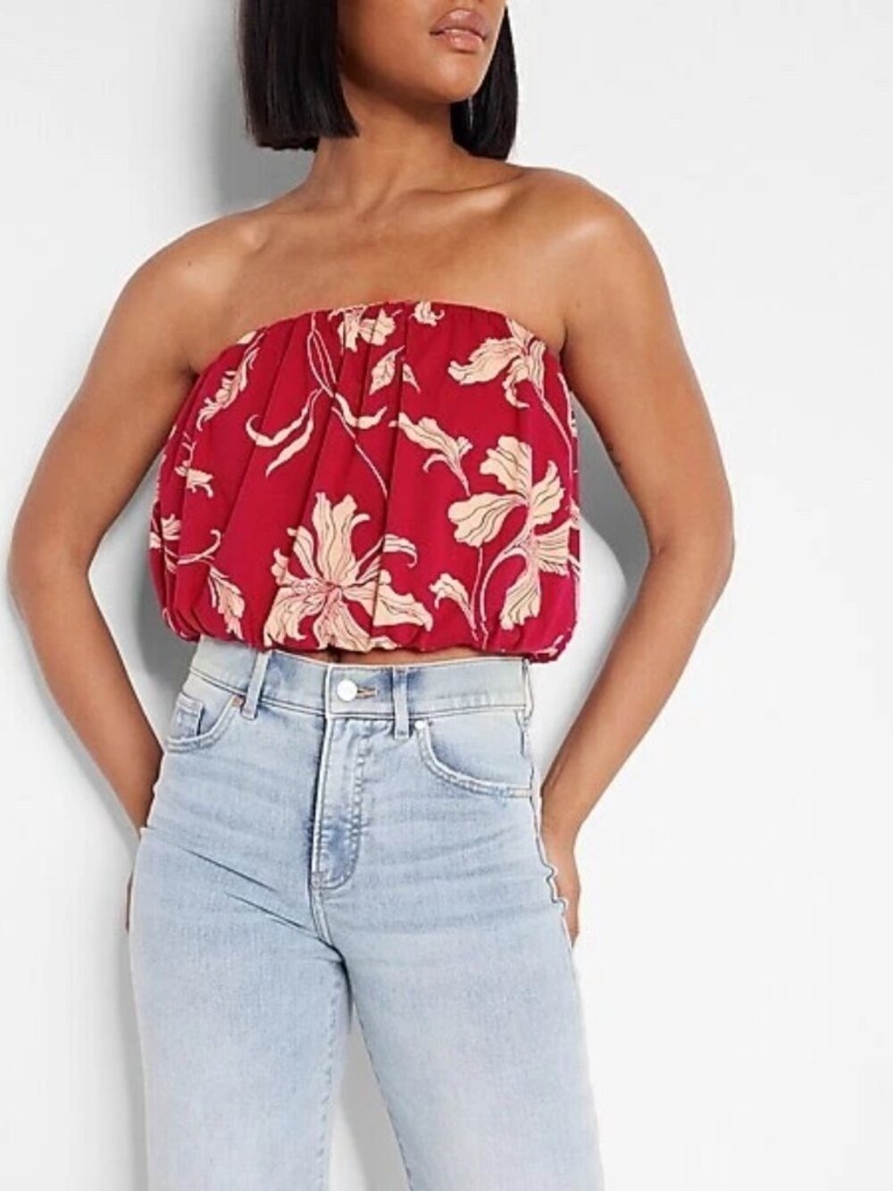 NWT Express Strapless Tube Top in Bold Floral Print with Banded Bottom Size XS